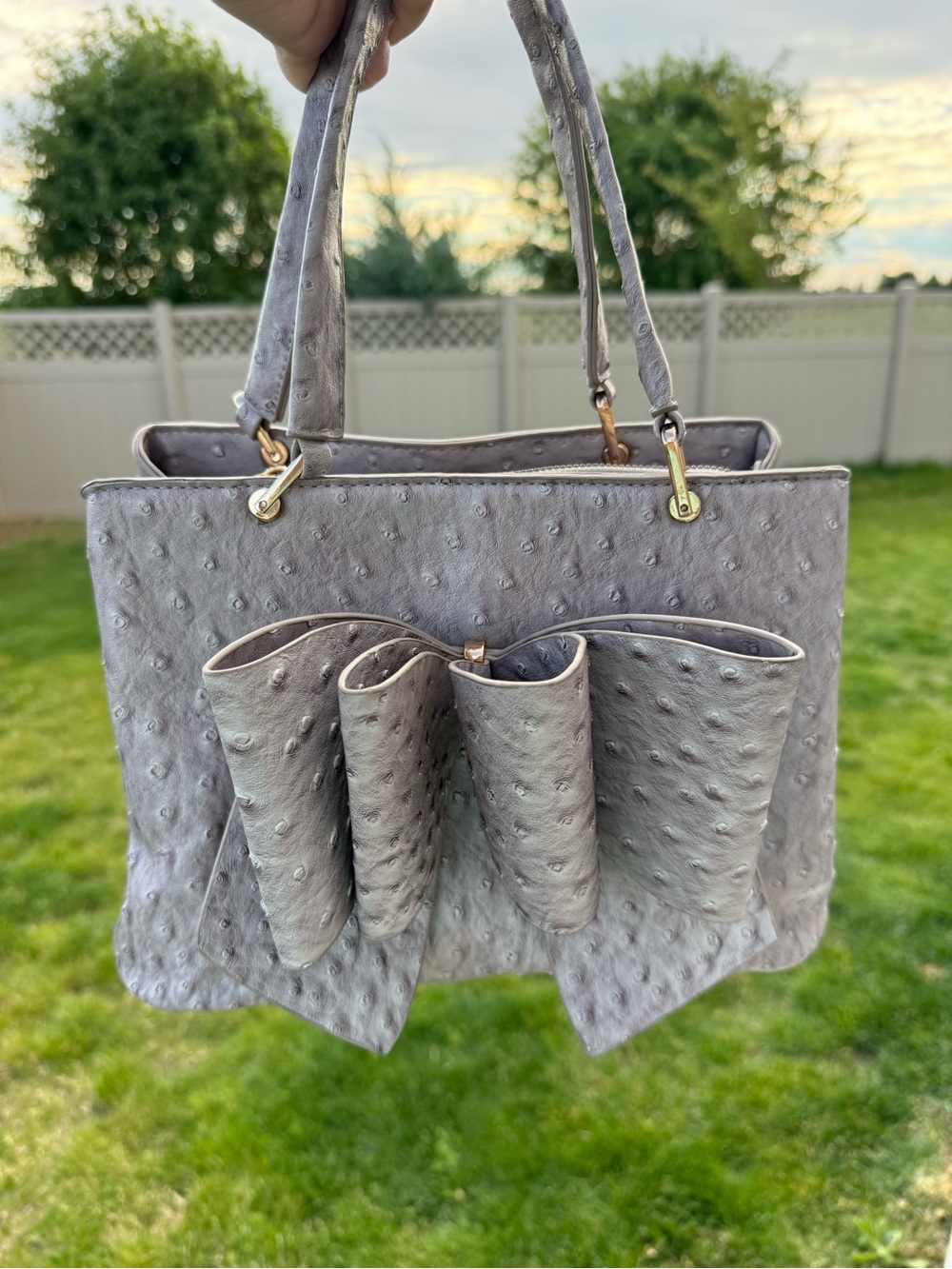 Grossi Gray Tote with Sculpted Front Bow Detail